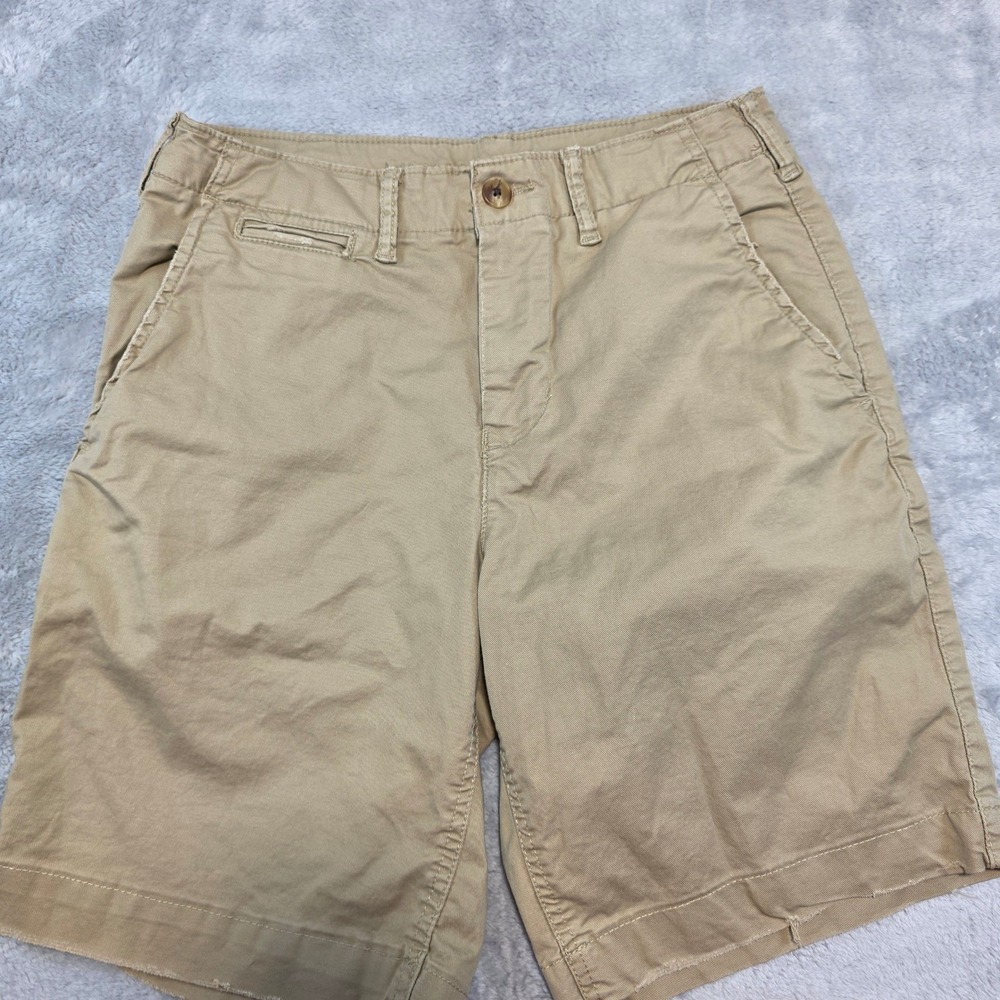 American Eagle Men 28 Tan Chino Shorts Classic Flex Stretch Khaki Distressed Edg